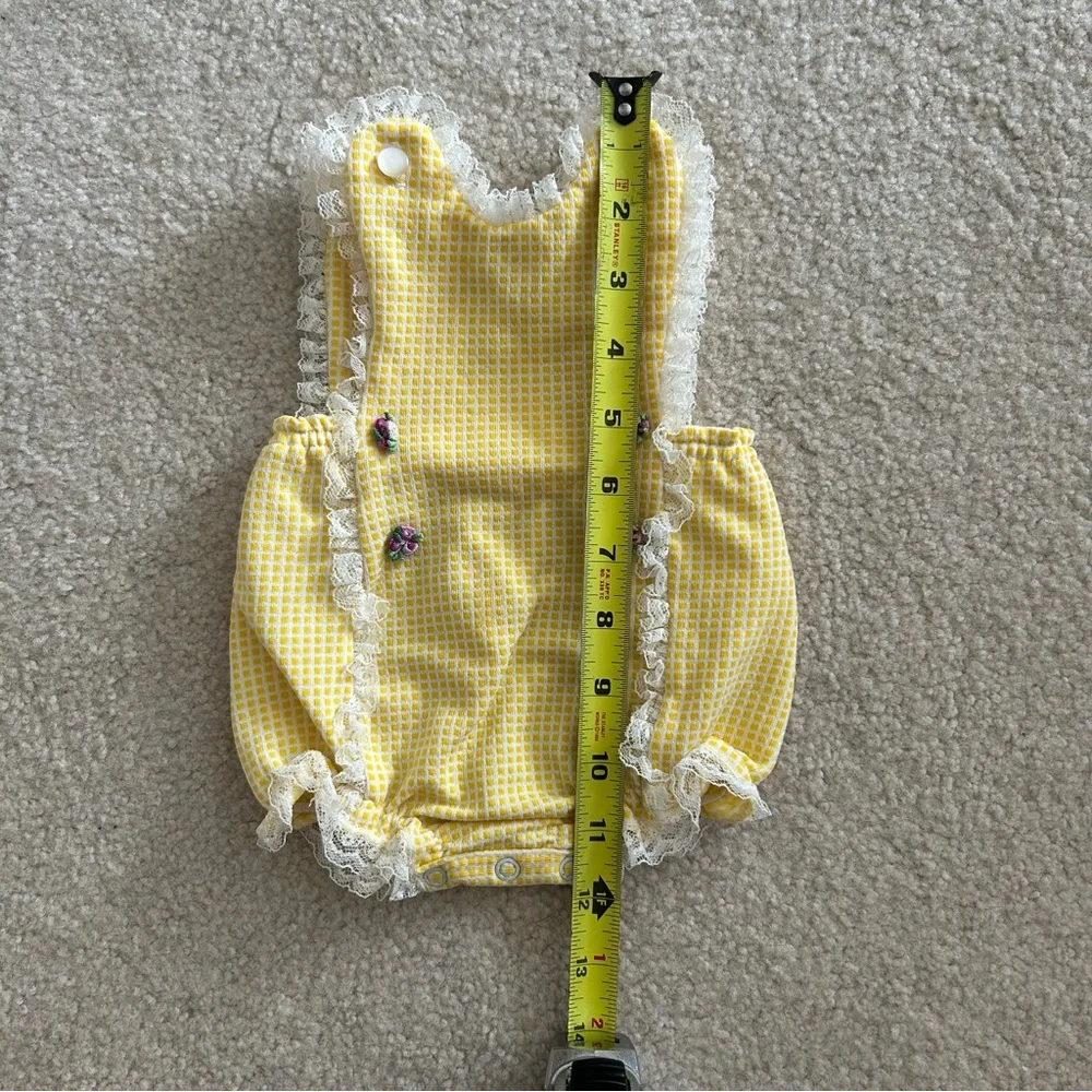 Baby Bliss Vintage Yellow Gingham Romper Size Small - Picture 8 of 8